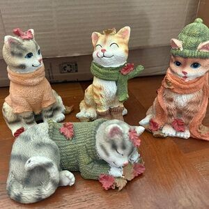 Cat Figurine Set with Scarves and Hats perfect for your Autumn decor